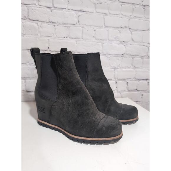 UGG Pax Women's Chelsea Waterproof Leather Wedge Boots Size 6 Dark Gray 1095136 - Picture 1 of 12